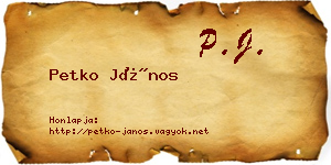 Petko János névjegykártya